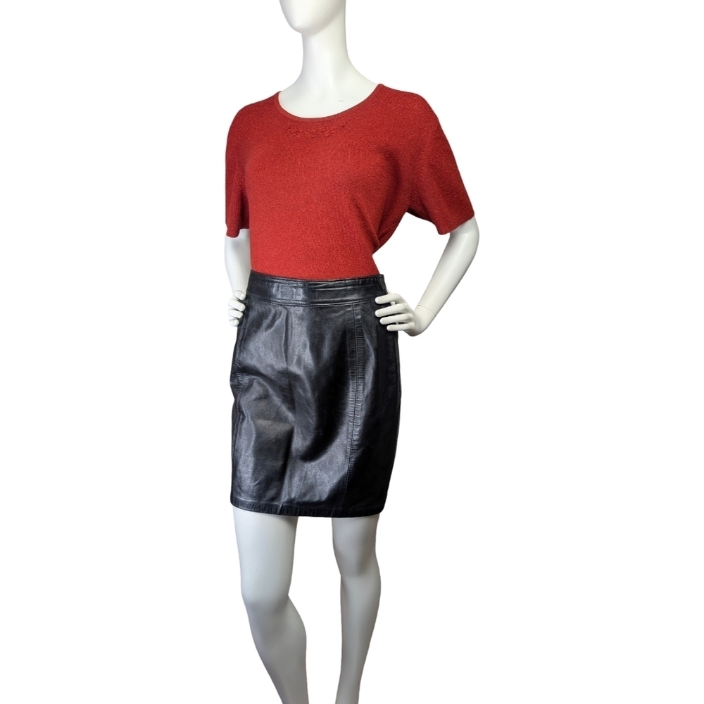 Niko Leathers Vintage 90s Black Leather Mini Skirt 28" Waist Alt Punk Glam